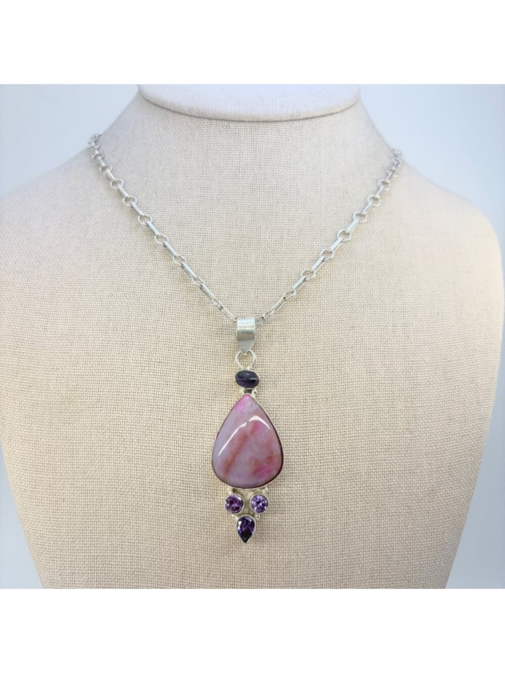 Sugilite & Amethyst Sterling Silver 925 Pendant Necklace Size 34" Length
